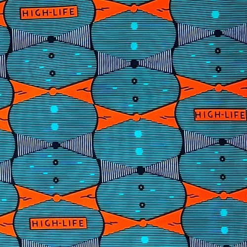 アフリカンプリント 布 生地 50cm単位 AP-13444  HIGHLIFE アクアブルー オレンジ  アフリカ 布 ブロード カットクロス ハンドメイド パッチワーク エコバッグ 手芸材料 ダンス 舞台 衣装 通園通学に