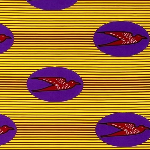 アフリカンプリント 布 生地 50cm単位 AP-13445  飛ぶ鳥 赤ツバメ 紫 山吹色地  アフリカ 布 ブロード カットクロス ハンドメイド パッチワーク エコバッグ 手芸材料 ダンス 舞台 衣装 通園通学に