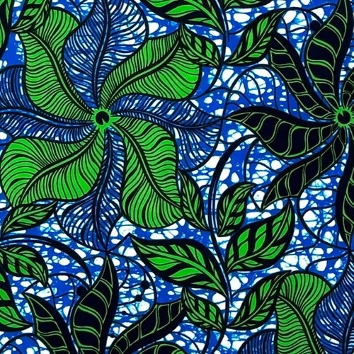 アフリカンプリント 布 生地 50cm単位 AP-13526  風車の陣形葉 グリーン 深いアクアブルー  アフリカ 布 ブロード カットクロス ハンドメイド パッチワーク エコバッグ 手芸材料 ダンス 舞台 衣装 通園通学に