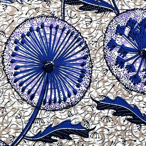 アフリカンプリント 布 生地 50cm単位 AP-13521  ポムポムタンポポ 紫 青 アンニュイベージュ  アフリカ 布 ブロード カットクロス ハンドメイド パッチワーク エコバッグ 手芸材料 ダンス 舞台 衣装 通園通学に