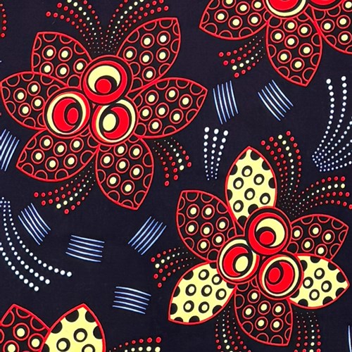 アフリカンプリント 布 生地 50cm単位 AP-13579  揺れるコサージュ 浴衣柄的 濃紺地 赤  アフリカ 布 ブロード カットクロス ハンドメイド パッチワーク エコバッグ 手芸材料 ダンス 舞台 衣装 通園通学に