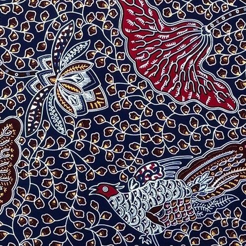 アフリカンプリント 布 生地 50cm単位 AP-13569  豊かな森 孔雀 藍色地 えんじ色  アフリカ 布 ブロード カットクロス ハンドメイド パッチワーク エコバッグ 手芸材料 ダンス 舞台 衣装 通園通学に