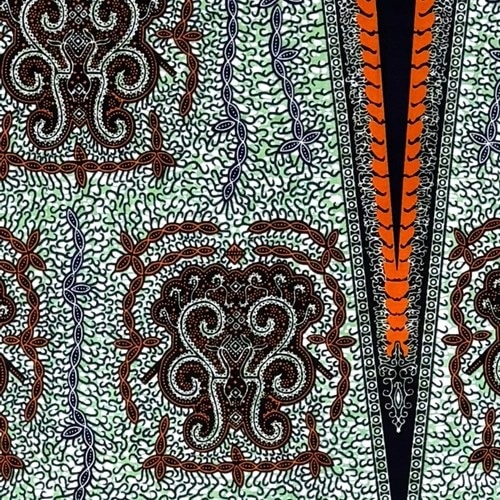 アフリカンプリント 布 生地 50cm単位 AP-13570  亀の甲羅 メロウグリーン オレンジ  アフリカ 布 ブロード カットクロス ハンドメイド パッチワーク エコバッグ 手芸材料 ダンス 舞台 衣装 通園通学に