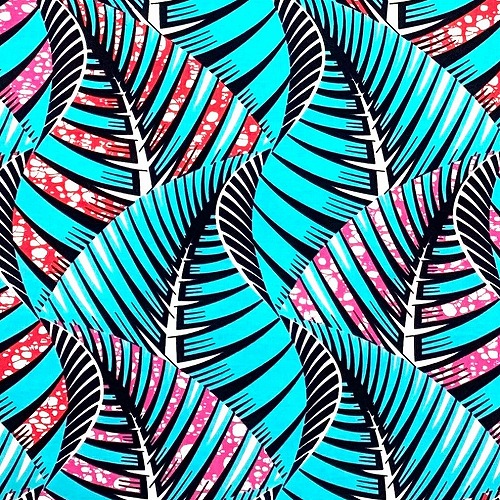 アフリカンプリント 布 生地 50cm単位 AP-13585  ゆらゆらゆらぐ大きな葉っぱ ブルー   アフリカ 布 ブロード カットクロス ハンドメイド パッチワーク エコバッグ 手芸材料 ダンス 舞台 衣装 通園通学に