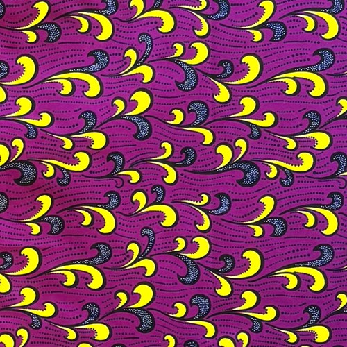 アフリカンプリント 布 生地 50cm単位 AP-13660 草原の芽吹き 黄色 濃紺 紫地　アフリカ 布 ブロード カットクロス ハンドメイド パッチワーク エコバッグ 手芸材料 ダンス 舞台 衣装 通園通学に