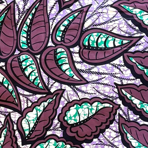 アフリカンプリント 布 生地 50cm単位 AP-13652 立ち昇る生命の葉 古代紫 エメラルドグリーン　アフリカ 布 ブロード カットクロス ハンドメイド パッチワーク エコバッグ 手芸材料 ダンス 舞台 衣装 通園通学に