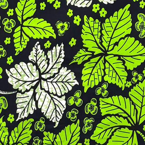 アフリカンプリント 布 生地 50cm単位 AP-13719　降りそそぐ葉っぱ 小花散らし キミドリ 黒地　アフリカ 布 ブロード カットクロス ハンドメイド パッチワーク エコバッグ 手芸材料 ダンス 舞台 衣装 通園通学に