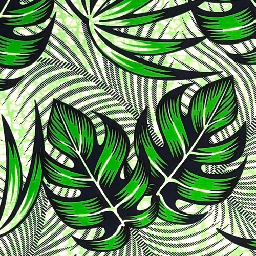 アフリカンプリント 布 生地 50cm単位 AP-13715　モンステラ ヤシの葉 南国の森 グリーン　アフリカ 布 ブロード カットクロス ハンドメイド パッチワーク エコバッグ 手芸材料 ダンス 舞台 衣装 通園通学に