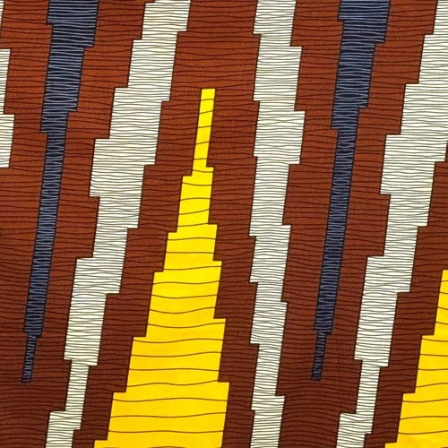 アフリカンプリント 布 生地 50cm単位 AP-13728　塔 タワー こげ茶 濃紺 黄色 白　アフリカ 布 ブロード カットクロス ハンドメイド パッチワーク エコバッグ 手芸材料 ダンス 舞台 衣装 通園通学に