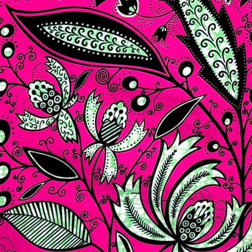 アフリカンプリント 布 生地 50cm単位 AP-13762　kawaii お花畑 ピンク地 黒 ペパミントグリーン　アフリカ 布 ブロード カットクロス ハンドメイド パッチワーク エコバッグ 手芸材料 ダンス 舞台 衣装 通園通学に