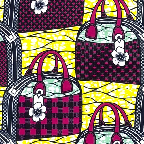 アフリカンプリント 布 生地 50cm単位 AP-13776　おでかけバッグ ショッピング おしゃれ ピンク 黄色地　アフリカ 布 ブロード カットクロス ハンドメイド パッチワーク エコバッグ 手芸材料 ダンス 舞台 衣装 通園通学に