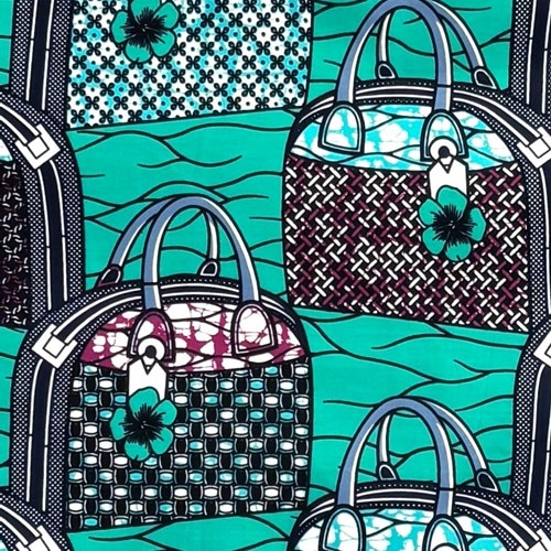 アフリカンプリント 布 生地 50cm単位 AP-13777　おでかけバッグ 水の中 カワイイ ブルーグリーン地 　アフリカ 布 ブロード カットクロス ハンドメイド パッチワーク エコバッグ 手芸材料 ダンス 舞台 衣装 通園通学に