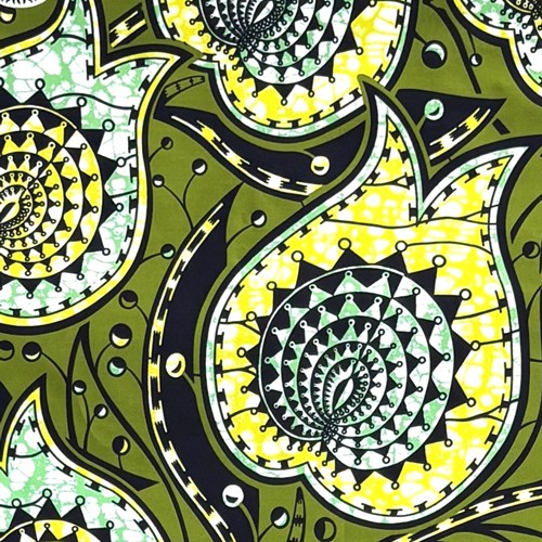 アフリカンプリント 布 生地 50cm単位 AP-13783　サイケチューリップ すずらん すずなり カーキグリーン　アフリカ 布 ブロード カットクロス ハンドメイド パッチワーク エコバッグ 手芸材料 ダンス 舞台 衣装 通園通学に