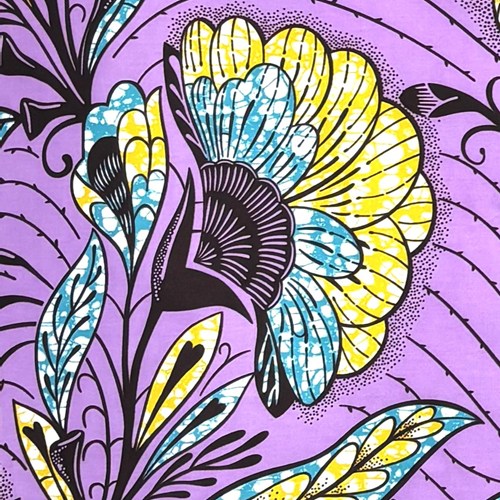 アフリカンプリント 布 生地 50cm単位 AP-13787　ゆらゆら大輪の花 山吹色 ブルー パープル地　アフリカ 布 ブロード カットクロス ハンドメイド パッチワーク エコバッグ 手芸材料 ダンス 舞台 衣装 通園通学に