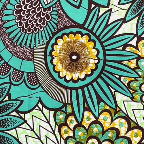 アフリカンプリント 布 生地 50cm単位 AP-13790　自己主張強めの花 爽やかグリーン色　アフリカ 布 ブロード カットクロス ハンドメイド パッチワーク エコバッグ 手芸材料 ダンス 舞台 衣装 通園通学に