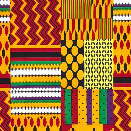 アフリカンプリント 布 生地 50cm単位 AP-13801　にぎやかケンテ 華やか カワイイ オレンジ 赤 緑 紫 黒　アフリカ 布 ブロード カットクロス ハンドメイド パッチワーク エコバッグ 手芸材料 ダンス 舞台 衣装 通園通学に