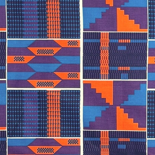 アフリカンプリント 布 生地 50cm単位 AP-13802　基本のケンテプラス パープル 青 オレンジ　アフリカ 布 ブロード カットクロス ハンドメイド パッチワーク エコバッグ 手芸材料 ダンス 舞台 衣装 通園通学に