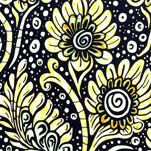 アフリカンプリント 布 生地 50cm単位 AP-13806　バブルフラワーズ 薄グリーン 黄色 黒地　アフリカ 布 ブロード カットクロス ハンドメイド パッチワーク エコバッグ 手芸材料 ダンス 舞台 衣装 通園通学に