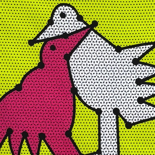 アフリカンプリント 布 生地 50cm単位 AP-13816　ラブラブバーズ 星座 カワイイ 蛍光的キイロ地　アフリカ 布 ブロード カットクロス ハンドメイド パッチワーク エコバッグ 手芸材料 ダンス 舞台 衣装 通園通学に