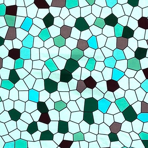 アフリカンプリント 布 生地 50cm単位 AP-13828　ステンドグラスタイル 爽やか 多角形 ブルー 黒 茶　アフリカ 布 ブロード カットクロス ハンドメイド パッチワーク エコバッグ 手芸材料 ダンス 舞台 衣装 通園通学に