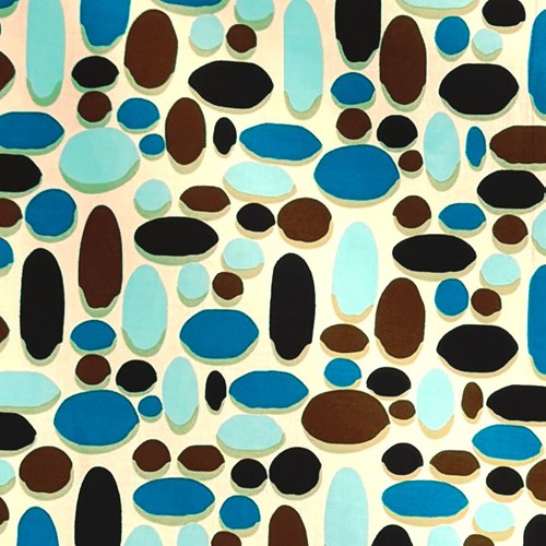 アフリカンプリント 布 生地 50cm単位 AP-13829　モザイクタイル 楕円 丸タイル こげ茶 ブルー 黒　アフリカ 布 ブロード カットクロス ハンドメイド パッチワーク エコバッグ 手芸材料 ダンス 舞台 衣装 通園通学に