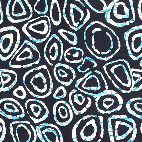 アフリカンプリント 布 生地 50cm単位 AP-13831　バブル二重丸の集合 ブルー 黒　アフリカ 布 ブロード カットクロス ハンドメイド パッチワーク エコバッグ 手芸材料 ダンス 舞台 衣装 通園通学に