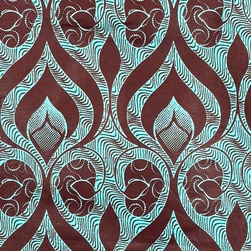 アフリカンプリント 布 生地 50cm単位 AP-13838　流れる煌めき サイケブルー こげ茶　アフリカ 布 ブロード カットクロス ハンドメイド パッチワーク エコバッグ 手芸材料 ダンス 舞台 衣装 通園通学に