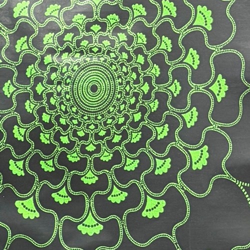 アフリカンプリント 布 生地 50cm単位 AP-13843　水紋サイケデリコ キミドリ 黒　アフリカ 布 ブロード カットクロス ハンドメイド パッチワーク エコバッグ 手芸材料 ダンス 舞台 衣装 通園通学に