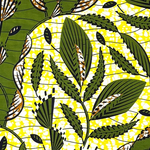 アフリカンプリント 布 生地 50cm単位 AP-13858　立ち昇るDancing葉っぱ 抹茶緑　アフリカ 布 ブロード カットクロス ハンドメイド パッチワーク エコバッグ 手芸材料 ダンス 舞台 衣装 通園通学に