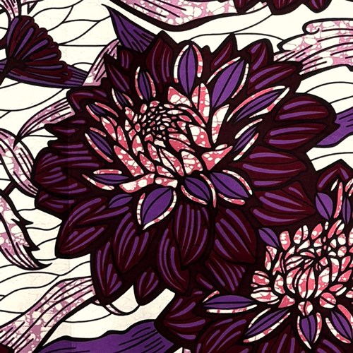 アフリカンプリント 布 生地 50cm単位 AP-13847　大輪の花 ダリヤ 紫 パープル　アフリカ 布 ブロード カットクロス ハンドメイド パッチワーク エコバッグ 手芸材料 ダンス 舞台 衣装 通園通学に