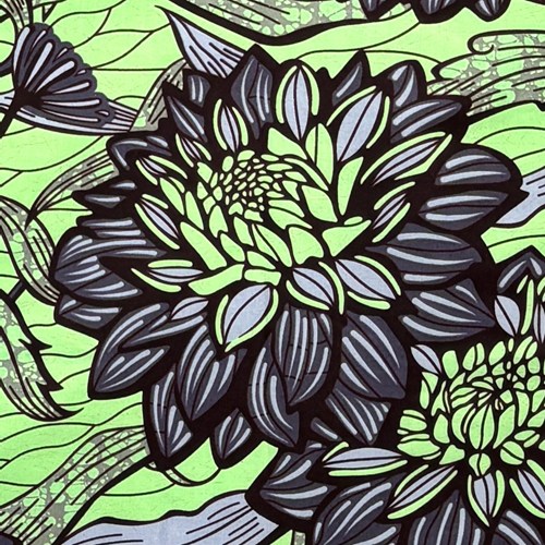 アフリカンプリント 布 生地 50cm単位 AP-13848　大輪の花 ダリヤ ペパミントグリーン グレー　アフリカ 布 ブロード カットクロス ハンドメイド パッチワーク エコバッグ 手芸材料 ダンス 舞台 衣装 通園通学に