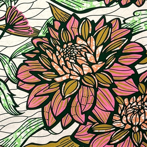 アフリカンプリント 布 生地 50cm単位 AP-13849　大輪の花 ダリヤ ピンク 爽やかグリーン　アフリカ 布 ブロード カットクロス ハンドメイド パッチワーク エコバッグ 手芸材料 ダンス 舞台 衣装 通園通学に