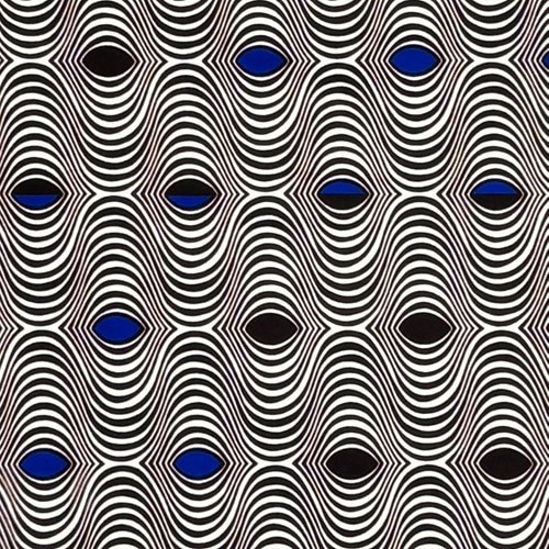 アフリカンプリント 布 生地 50cm単位 AP-13850　眼 サイケ 四次元の世界 こげ茶線 青 オフホワイト地　アフリカ 布 ブロード カットクロス ハンドメイド パッチワーク エコバッグ 手芸材料 ダンス 舞台 衣装 通園通学に