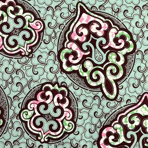 アフリカンプリント 布 生地 50cm単位 AP-13857　瑞雲アカンサス グレーグリーン地 ピンク　アフリカ 布 ブロード カットクロス ハンドメイド パッチワーク エコバッグ 手芸材料 ダンス 舞台 衣装 通園通学に