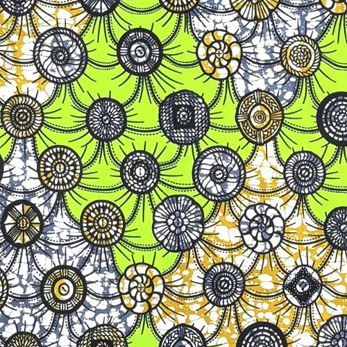 アフリカンプリント 布 生地 50cm単位 AP-13861　クッションにボタン キミドリ 黄土色　アフリカ 布 ブロード カットクロス ハンドメイド パッチワーク エコバッグ 手芸材料 ダンス 舞台 衣装 通園通学に