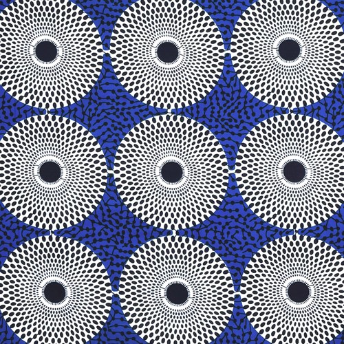 アフリカンプリント 布 生地 50cm単位 AP-13883　水紋 ターゲット 白丸 青地　アフリカ 布 ブロード カットクロス ハンドメイド パッチワーク エコバッグ 手芸材料 ダンス 舞台 衣装 通園通学に