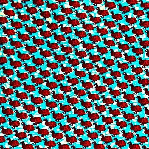 アフリカンプリント 布 生地 50cm単位 AP-13900　ミニミニほろほろ鳥の群れ 3cmx2cm こげ茶ｘ朱色 水色バブル地　アフリカ 布 ブロード カットクロス ハンドメイド パッチワーク エコバッグ 手芸材料 ダンス 舞台 衣装 通園通学に