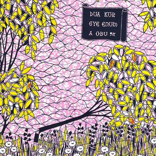 アフリカンプリント 布 生地 50cm単位 AP-13902　豊かな森 倒木 花畑 からし黄色とさび色の葉 濃紺 ピンク色バブル地　アフリカ 布 ブロード カットクロス ハンドメイド パッチワーク エコバッグ 手芸材料 ダンス 舞台 衣装 通園通学に