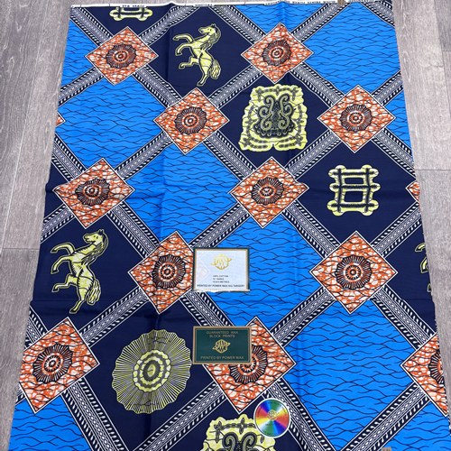 【サンプル処分】SP-114 ポリエステル製アフリカンプリント 6ヤード　馬と亀の甲羅　アフリカンプリント アフリカ 布 ブロード カットクロス ハンドメイド パッチワーク エコバッグ 手芸材料 ダンス 舞台 衣装 通園通学に