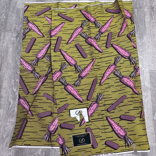 【サンプル処分】SP-115 ポリエステル製アフリカンプリント 約5ｍ　ピンクにんじん黄色地　アフリカンプリント アフリカ 布 ブロード カットクロス ハンドメイド パッチワーク エコバッグ 手芸材料 ダンス 舞台 衣装 通園通学に