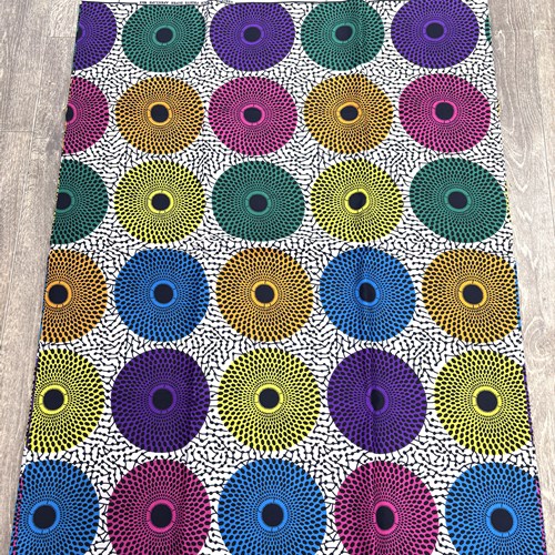 【サンプル処分】SP-116 ポリエステル製アフリカンプリント 6ヤード　マルチカラー水紋柄　アフリカンプリント アフリカ 布 ブロード カットクロス ハンドメイド パッチワーク エコバッグ 手芸材料 ダンス 舞台 衣装 通園通学に