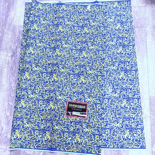 【サンプル処分】SP-119 ポリエステル製アフリカンプリント 約5ｍ　戯れる金色と水色の海草柄　アフリカンプリント アフリカ 布 ブロード カットクロス ハンドメイド パッチワーク エコバッグ 手芸材料 ダンス 舞台 衣装 通園通学に