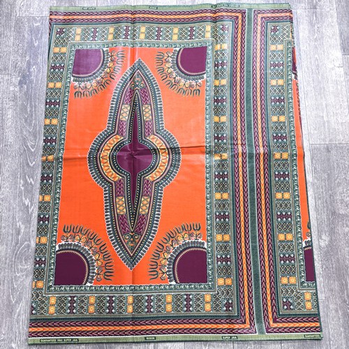 【サンプル処分】SP-126 アフリカンプリント 6ヤード アフリカの伝統柄 ダシキ オレンジ シールなし ツヤあり 硬い布  　アフリカンプリント アフリカ 布 ブロード カットクロス ハンドメイド パッチワーク エコバッグ 手芸材料 ダンス 舞台 衣装 通園通学に