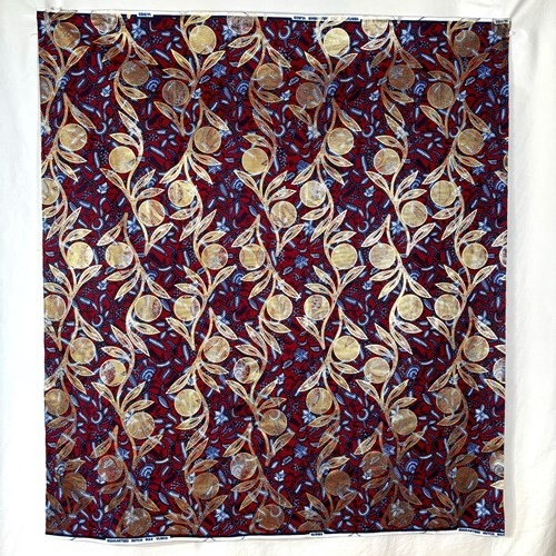 アフリカンプリント 布 生地 50cm単位 AP-1078 金ラメ 野原の小花 つる性植物 ワイン地   アフリカ 布 ブロード カットクロス ハンドメイド パッチワーク エコバッグ 手芸材料 ダンス 舞台 衣装 通園通学に