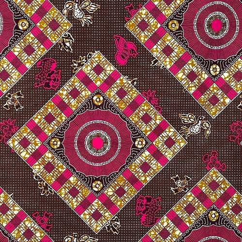 ＜sale＞アフリカンプリント生地 0.5m(50cm)単位 AP-12827 獅子 鳥 蓄音機 ピンク