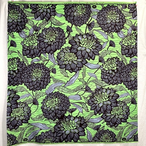 アフリカンプリント 布 生地 50cm単位 AP-13848　大輪の花 ダリヤ ペパミントグリーン グレー　アフリカ 布 ブロード カットクロス ハンドメイド パッチワーク エコバッグ 手芸材料 ダンス 舞台 衣装 通園通学に