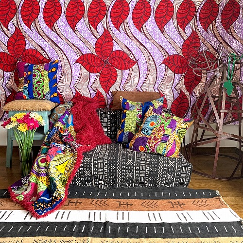 ＜sale＞アフリカンプリント生地　0.5m(50cm)単位　 AP-12703  豊かな森 新緑 春の昼下がり