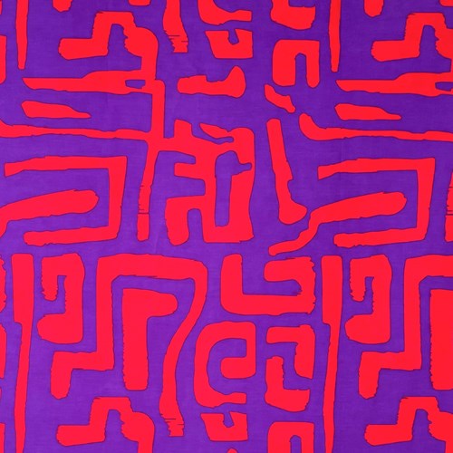 アフリカンプリント 布 生地 50cm単位 AP-13467  プリミティブ紋様 壁画  紫地 蛍光的ポップな赤  アフリカ 布 ブロード カットクロス ハンドメイド パッチワーク エコバッグ 手芸材料 ダンス 舞台 衣装 通園通学に