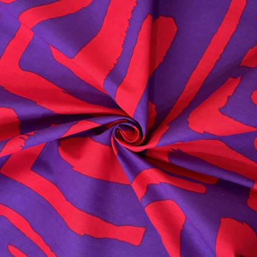 アフリカンプリント 布 生地 50cm単位 AP-13467  プリミティブ紋様 壁画  紫地 蛍光的ポップな赤  アフリカ 布 ブロード カットクロス ハンドメイド パッチワーク エコバッグ 手芸材料 ダンス 舞台 衣装 通園通学に