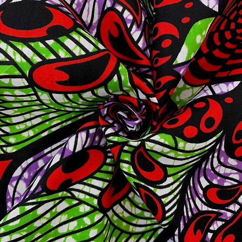 アフリカンプリント 布 生地 50cm単位 AP-13584  大輪の花 ラフレシア 赤 グリーン   アフリカ 布 ブロード カットクロス ハンドメイド パッチワーク エコバッグ 手芸材料 ダンス 舞台 衣装 通園通学に